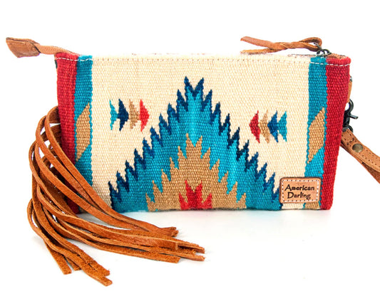 Western Leather Wristlet Bag w/Hand Tooled Floral Carving & Saddle Blanket