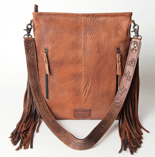 Hand Tooled Leather Large Cross body Bag Cheetah