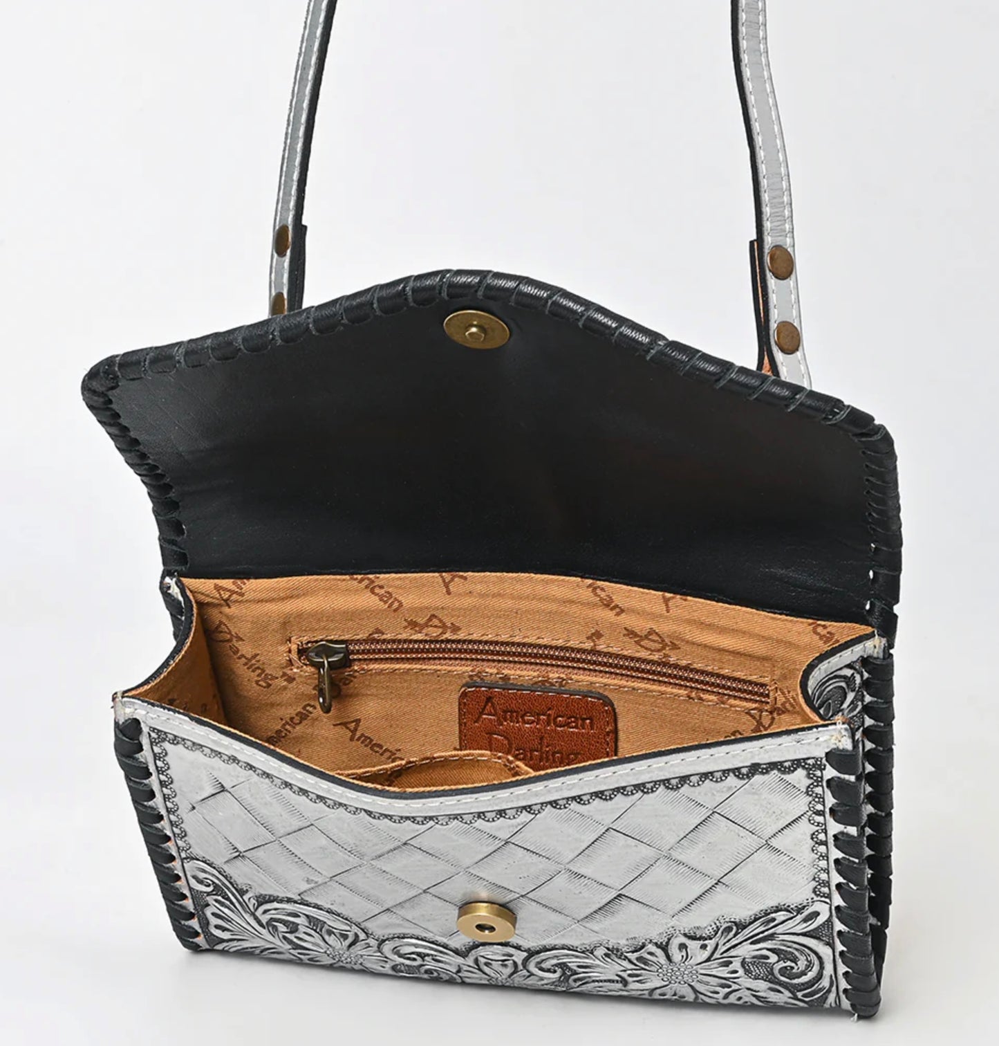 American Darling Hand Tooled Floral Leather Crossbody Bag Western Purse