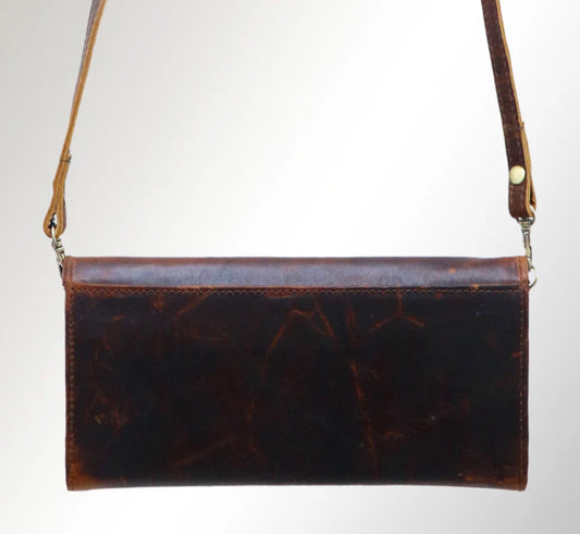 Painted Leather Crossbody Clutch Cowboy