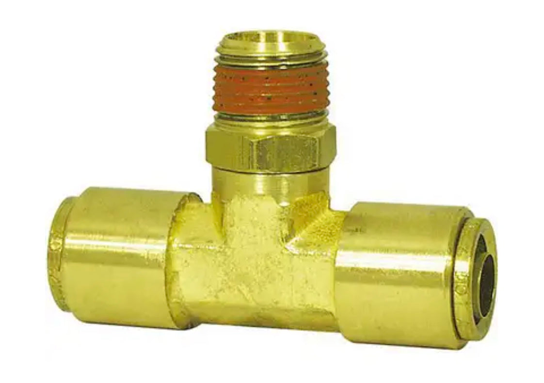 Conector en T giratorio macho de latón, conexión a presión para freno de aire, 1/2 pulg. x 1/2 pulg. x 1/2 pulg. - 91287