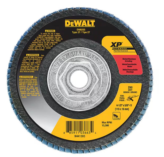 Disco de láminas Dewalt de 4-1/2" con montaje en eje, grano tipo 27, alúmina de zirconio, 1 unidad
